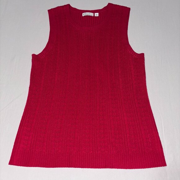 Kim Rogers Red Cable Knit Sleeveless Sweater Tank Top L Soft Acrylic Knit - Picture 1 of 7